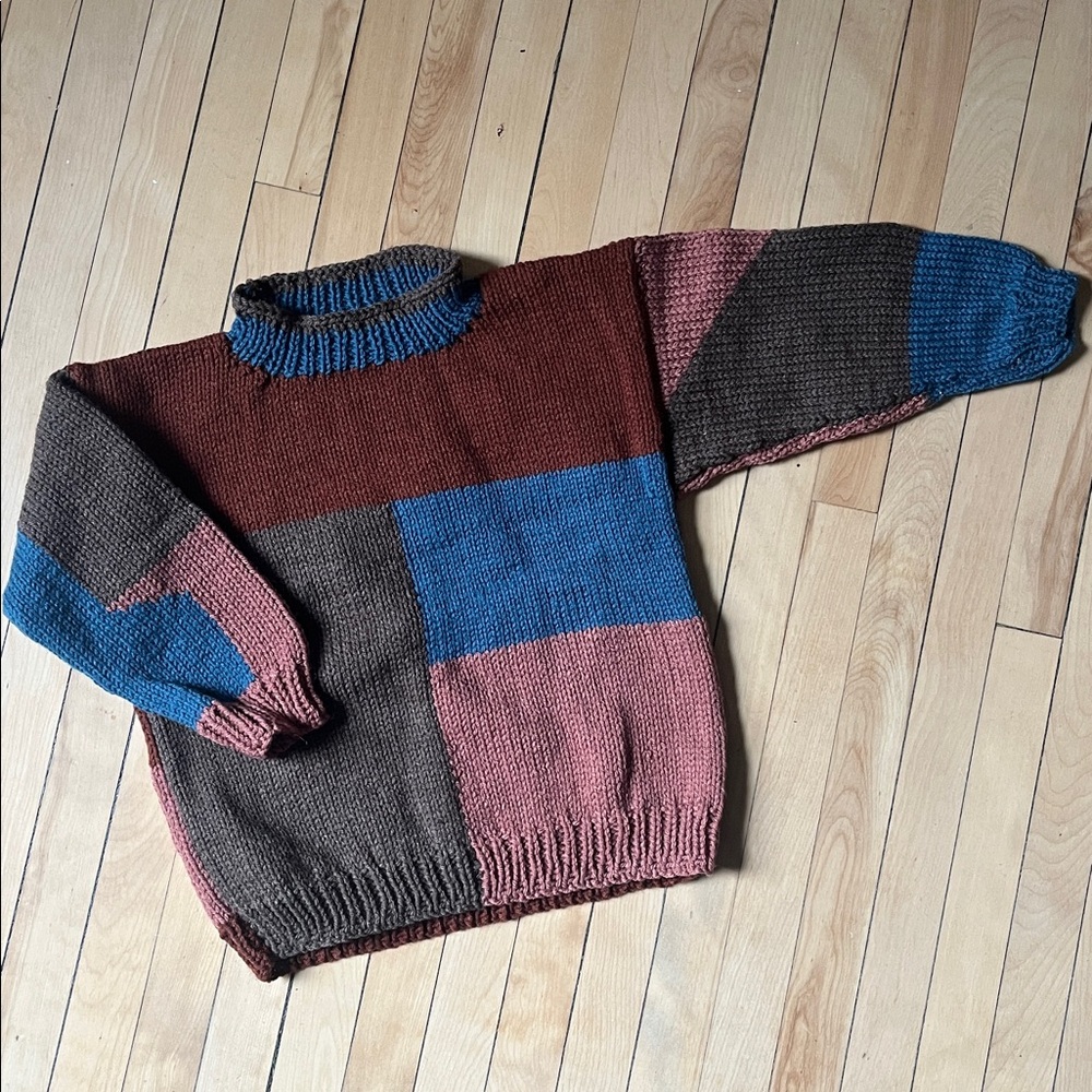 Child’s Colourblock hand knit sweater vintage 8-10 yrs